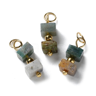 Natural Indian Agate Cuboid Beaded Pendants STAS-C120-02G-03-1