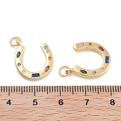 Horseshoe Rack Plating Brass Micro Pave Cubic Zirconia Pendants KK-G512-26G-1