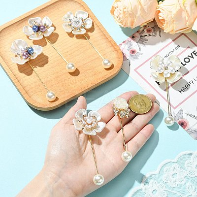 6Pcs 6 Styles Flower Plastic & Resin Rhinestone Brooches JEWB-CJ0003-39-1