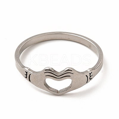 Non-Tarnish 201 Stainless Steel Hollow Out Heart Hand Finger Ring for Women LS-RJEW-K239-03P-1