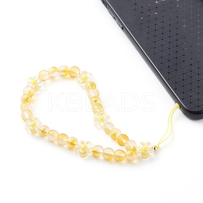 Frosted Round Spray Painted Glass Beaded Mobile Straps HJEW-JM00467-04-1