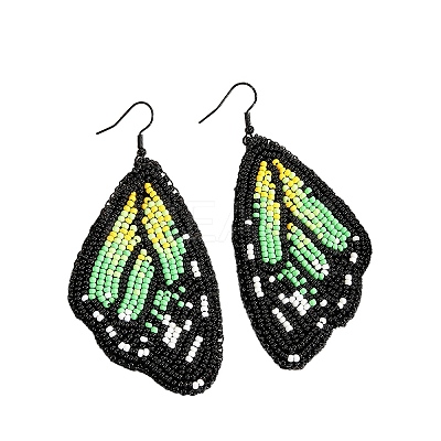 Bohemian Style Green Butterfly Wing Glass Bead Handmade Dangle Earrings LW2379-1