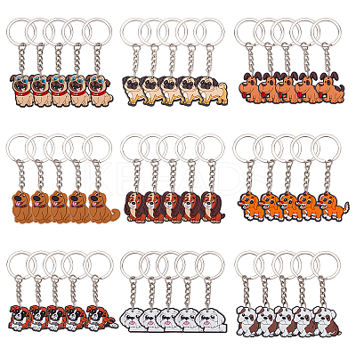 45Pcs 9 Style Cute Cartoon PVC Plastic Dog Pendant Keychain KEYC-CP0001-11-1