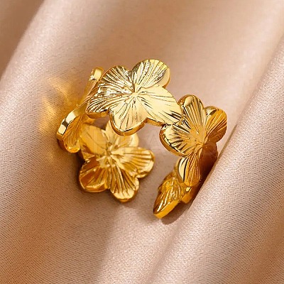 304 Stainless Steel Adjustable Open Cuff Rings for Women LS-RJEW-U060-03B-G-1