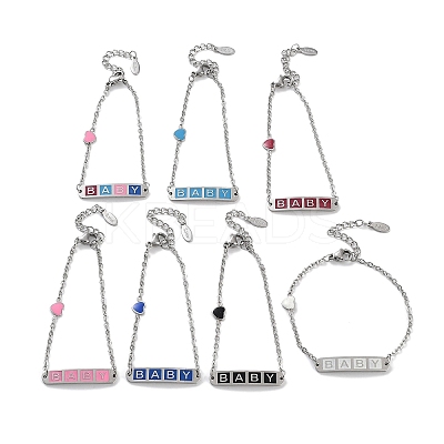 201 Stainless Steel Heart & Rectangle with Word Baby Link Bracelets BJEW-B090-02B-1