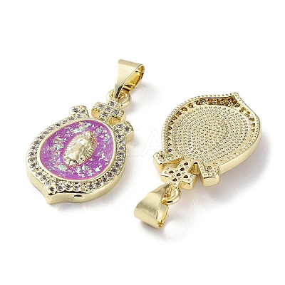 Rack Plating Brass Micro Pave Clear Cubic Zirconia Pendants KK-C041-06F-G-1