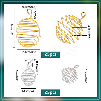 50Pcs 2 Colors Iron Wire Spiral Bead Cage Pendants IFIN-PH0002-11-1