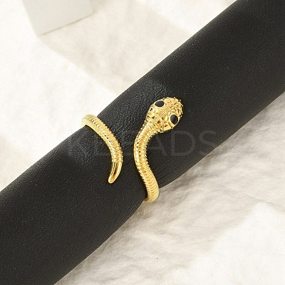 304 Stainless Steel Black Enamel Cuff Rings for Women RJEW-G338-05G-1