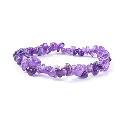Valentines Day for Lovers Ideas Amethyst Chips Stretch Bracelets X-BJEW-JB01308-03-1