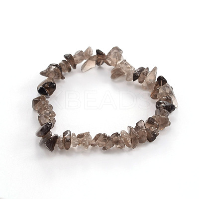 Chips Natural Smoky Quartz Beaded Stretch Bracelets BJEW-JB01826-07-1