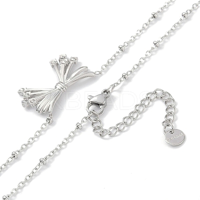 304 Stainless Steel Crystal Rhinestone Satellite Chain Bowknot Pendant Necklaces for Women NJEW-C055-10P-1