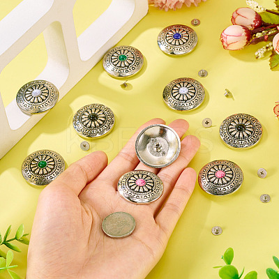 10Pcs 5 Colors Tibetan Style Flat Round Alloy with Resin Decorative Rivets BUTT-TA0001-31B-1