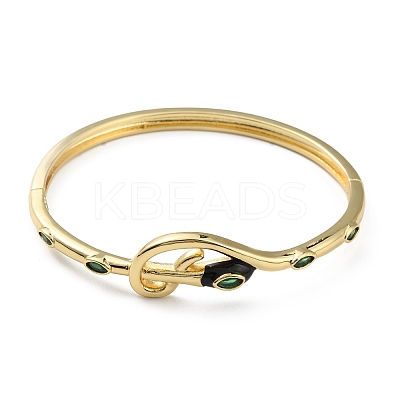 Cubic Zirconia Snake Hinged Bangle with Enamel BJEW-G673-03G-1