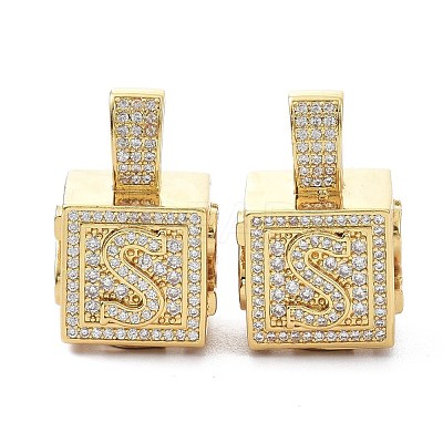 Alphabet Brass Micro Pave Clear Cubic Zirconia Pendants ZIRC-O045-01G-S-1