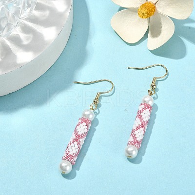 Glass Pearl & Seed Column Dangle Earrings EJEW-MZ00059-02-1