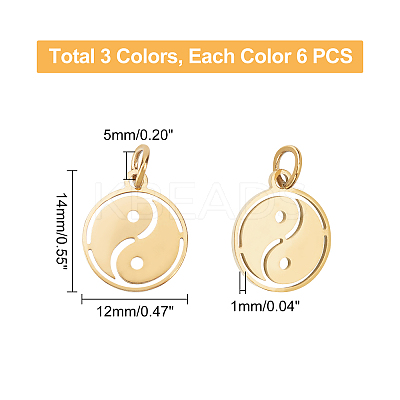 18Pcs 3 Colors 304 Stainless Steel Charms STAS-DC0003-02-1