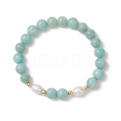 Natural Amazonite & Cultured Freshwater Pearl Beaded Stretch Bracelets for Women BJEW-JB13376-1