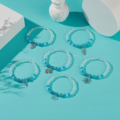 6Pcs 6 Style Synthetic Turquoise & Glass Beaded Stretch Bracelets Set BJEW-JB08995-1