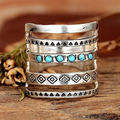 Alloy with Synthetic Turquoise Finger Rings FS-WG0500F-04-1