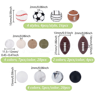 68Pcs 14 Styles Food Grade Eco-Friendly Silicone Beads SIL-GA0001-24B-1