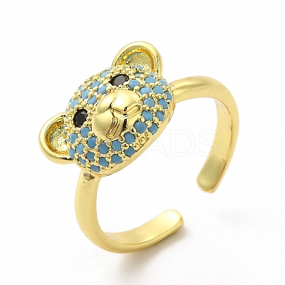 Cubic Zirconia Bear Open Cuff Ring KK-A180-37G-1