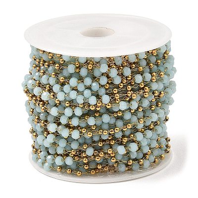Rondelle Glass Beaded Link Chains CHS-G028-07G-04-1