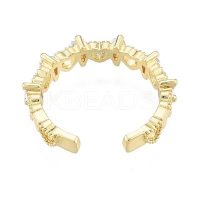 Clear Cubic Zirconia Heart Open Cuff Ring RJEW-G261-18G-1