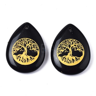 Natural Black Stone Pendants G-T122-71A-1