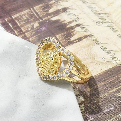 Virgin Mary Theme Clear Cubic Zirconia Finger Rings RJEW-G337-02G-06-1