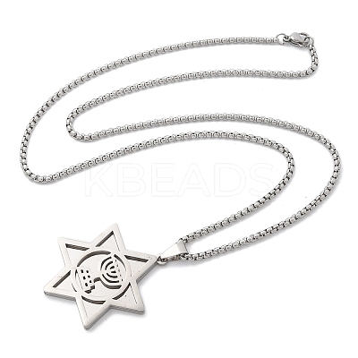Hanukkah 201 Stainless Steel Star of David Pendant Necklaces LS-NJEW-Z058-02P-1