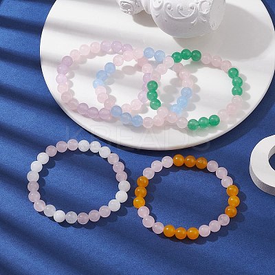 5Pcs 5 Colors Dyed Natural Malaysia Jade Round Beaded Stretch Bracelets Set BJEW-JB10140-1