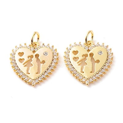 Valentine's Day Theme Brass Micro Pave Clear Cubic Zirconia Pendants ZIRC-P094-19G-RS-1