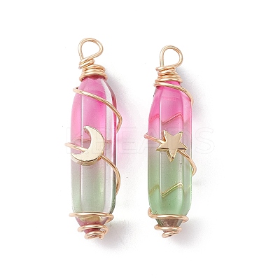 2Pcs 2 Style Two Tone Glass Double Terminated Point Beads Pendants Set PALLOY-JF02538-03-1