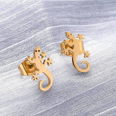 Hollow Out Gecko 304 Stainless Steel Stud Earrings LS-EJEW-G359-04G-1