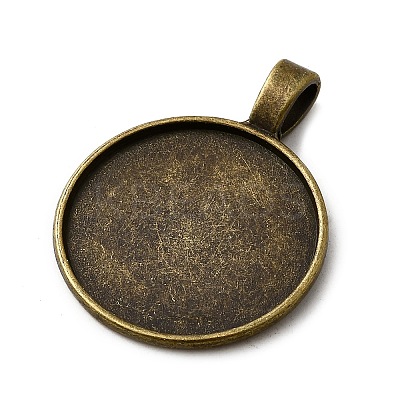 Flat Round Tibetan Style Alloy Pendant Cabochon Settings TIBEP-S293-051AB-LF-1