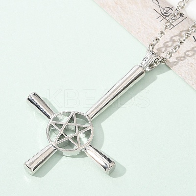 Christian Upside Down Cross & Star Alloy Pendant Pendant Twisted Chain Necklaces for Women NJEW-NH0001-03P-1