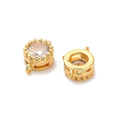 Brass Pave Clear Cubic Zirconia Flat Round Connector Charms KK-H515-02A-G-1
