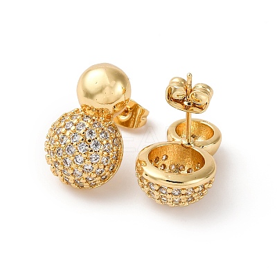 Rack Plating Brass Micro Pave Clear Cubic Zirconia Round Ball Stud Earring EJEW-H099-09G-1-1