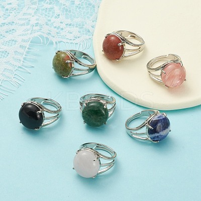 Adjustable Natural & Synthetic Gemstone Finger Rings RJEW-F075-01-1