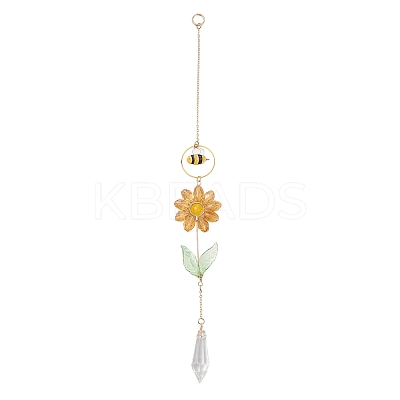 Alloy Enamel Bee & Glass Flower Crystal Suncatcher HJEW-TA00475-03-1