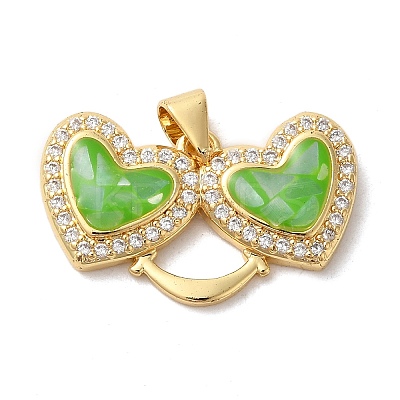 Double Heart Brass Micro Pave Cubic Zirconia Pendants KK-K385-046G-1