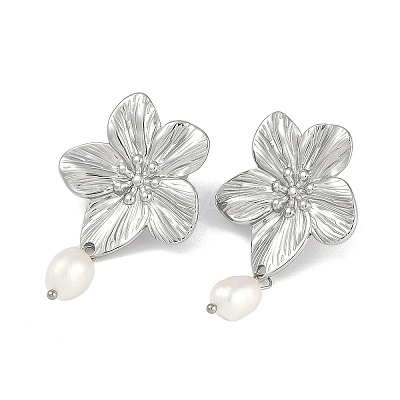304 Stainless Steel Flower Stud Earrings EJEW-Z075-06P-1