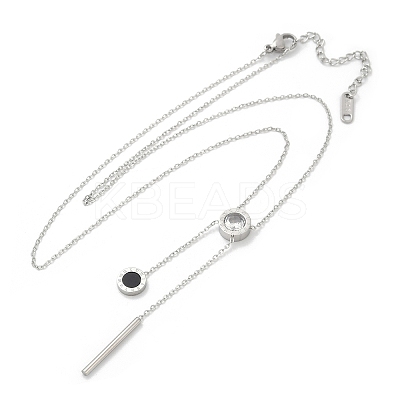304 Stainless Steel Crystal Rhinestone Flat Round Pendant Y Necklaces NJEW-V001-03P-1