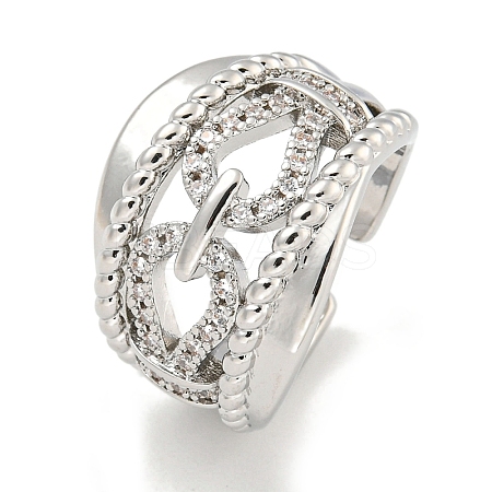 Rack Plating Brass Micro Pave Cubic Zirconia Chains Open Cuff Rings for Women RJEW-I104-08P-1