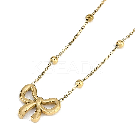 Ion Plating(IP) 304 Stainless Steel Bowknot Pendant Satellite Chain Necklaces NJEW-I129-06G-1