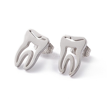 Non-Tarnish 304 Stainless Steel Tooth Shape Stud Earrings for Men Women LS-EJEW-C044-01P-1