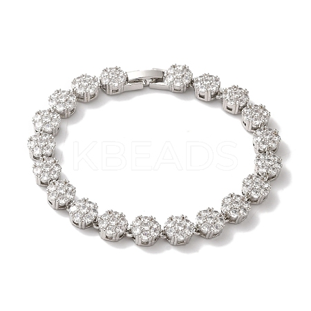 Rack Plating Brass Pave Cubic Zirconia Flower Link Chain Bracelets for Women BJEW-A018-03P-03-1