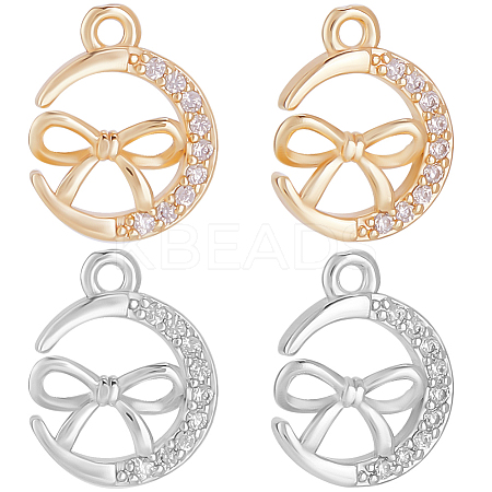 12Pcs 2 Colors Brass Micro Pave Cubic Zirconia Charms KK-BBC0014-88-1