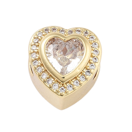 Heart Rack Plating Brass Micro Pave Cubic Zirconia European Beads KK-B097-07G-02-1