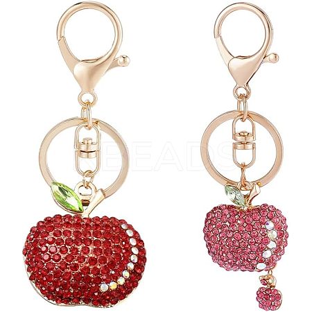 2Pcs 2 Colors Full Rhinestone Apple Keychains KEYC-CA0001-32-1